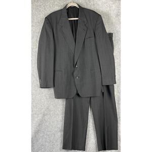 Kuppenheimer Wool 2 Piece Suit Dark Gray Striped Blazer 44L Pant 38x32 Pleated